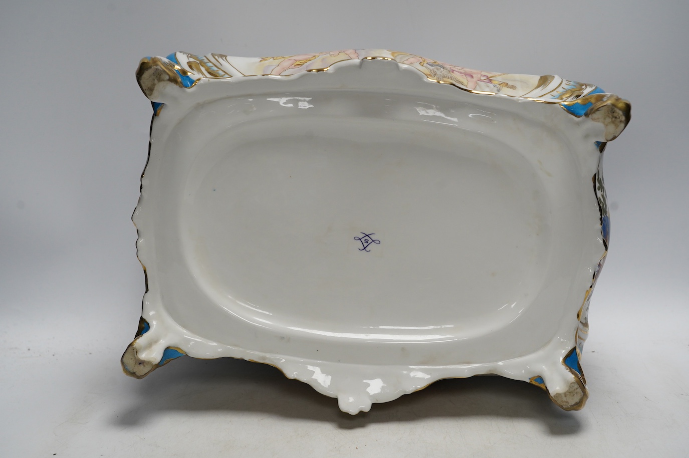 A large Sevres style porcelain casket, 33cm wide. Condition - good